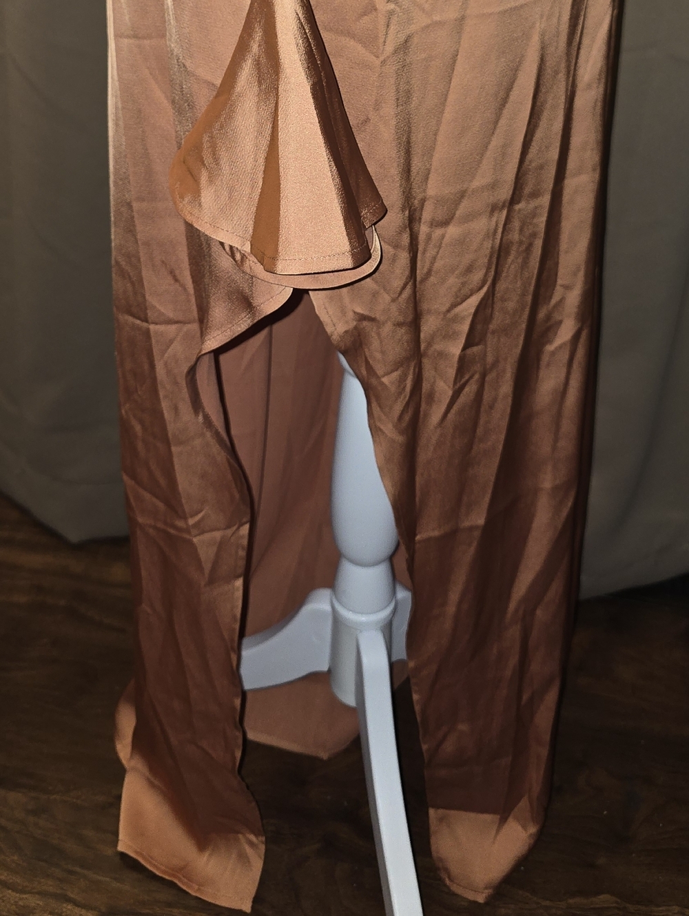 Rust Satin Asymmetric Skirt | Side Ruffle - Picture 3 of 3
